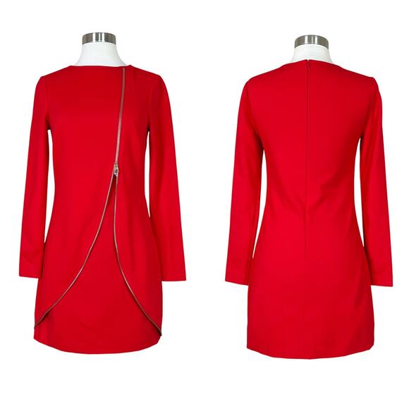 NEW Ted Baker | Edlyn Bright Red Zip Detail Long Sleeve Sheath Mini Dress 0 NWOT - Picture 11 of 11